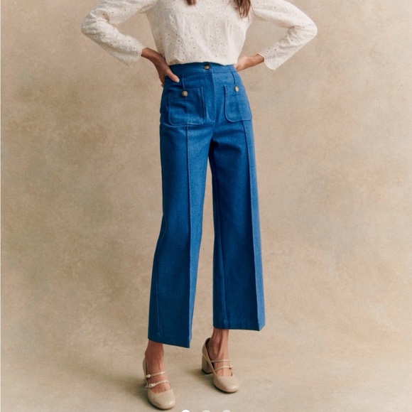 Sezane Pants - Sezane Emilio Trousers Denim Blue - Size 4